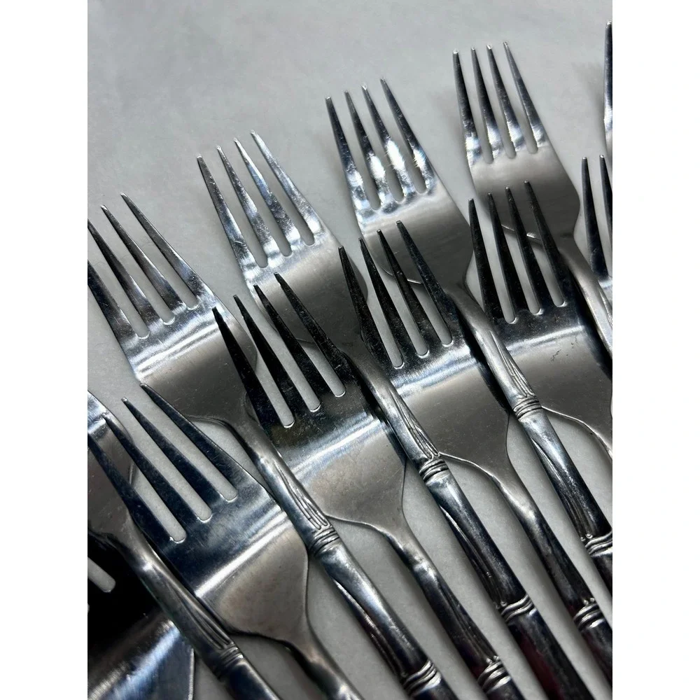 Orleans Silver Bamboo Stainless Steel Flatware 24pc Set Salad Forks